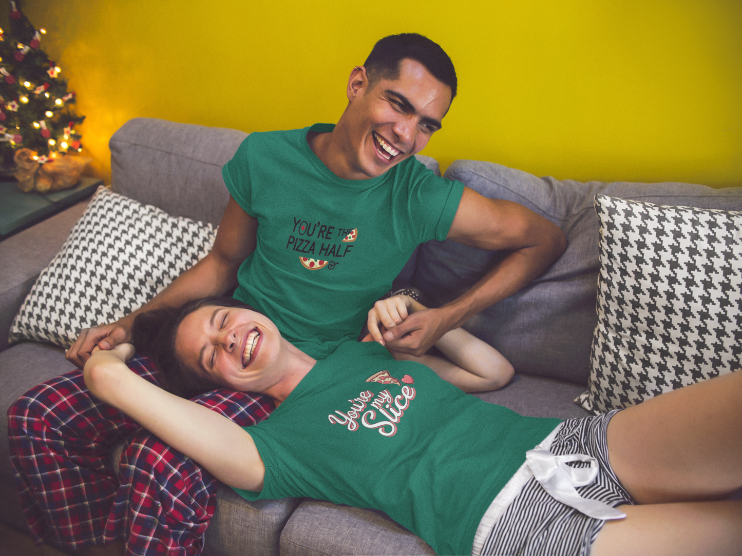 You’re My Slice & You’re the Pizza Half – Funny Matching Bottle Green Couple T-Shirt Set | AYIRRA