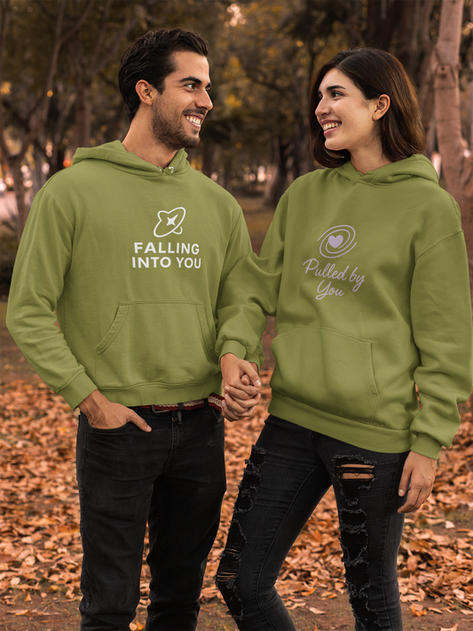 AYIRRA Couple Hoodie Set – "Falling into You" & "Pulled by You" (Olive Green)