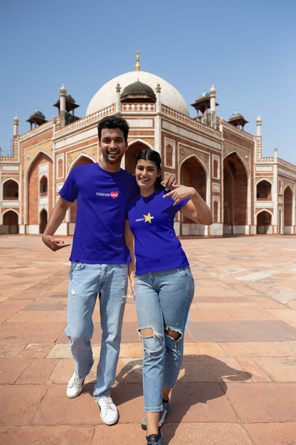 Forever Mine & Always Yours – Elegant Matching Navy Blue Couple T-Shirt Set | AYIRRA