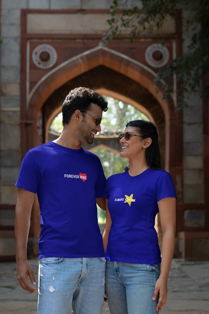 Forever Mine & Always Yours – Elegant Matching Navy Blue Couple T-Shirt Set | AYIRRA