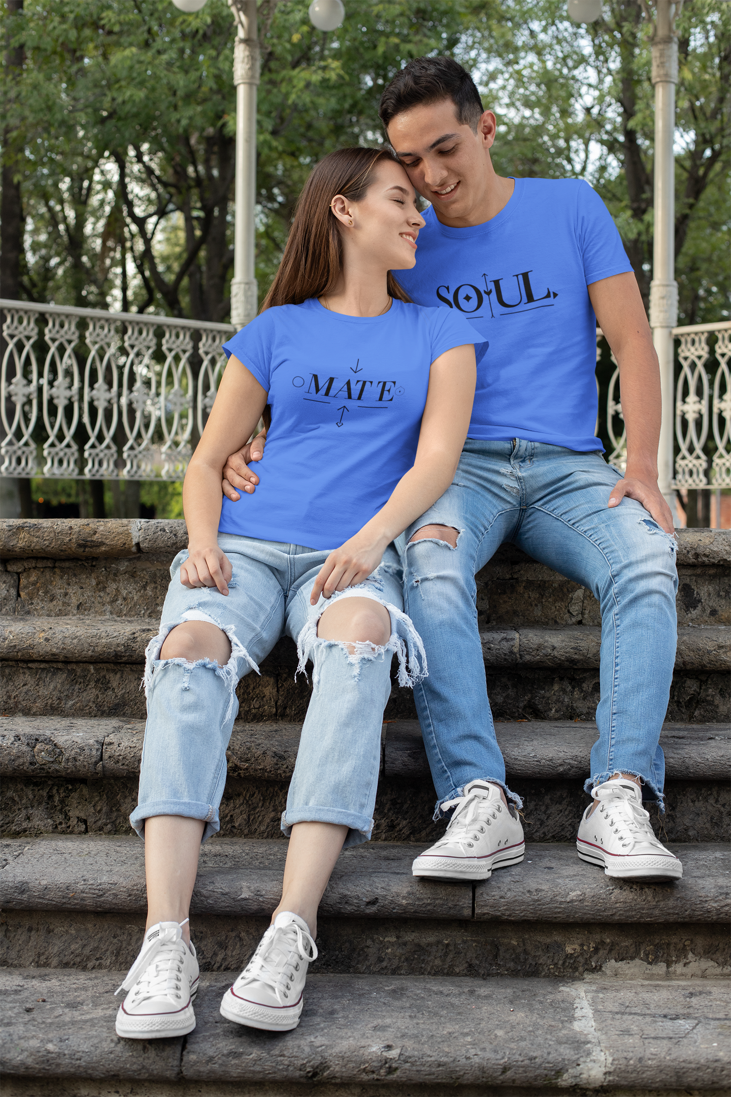 Soul & Mate – Minimalist Matching Royal Blue Couple T-Shirt Set | AYIRRA