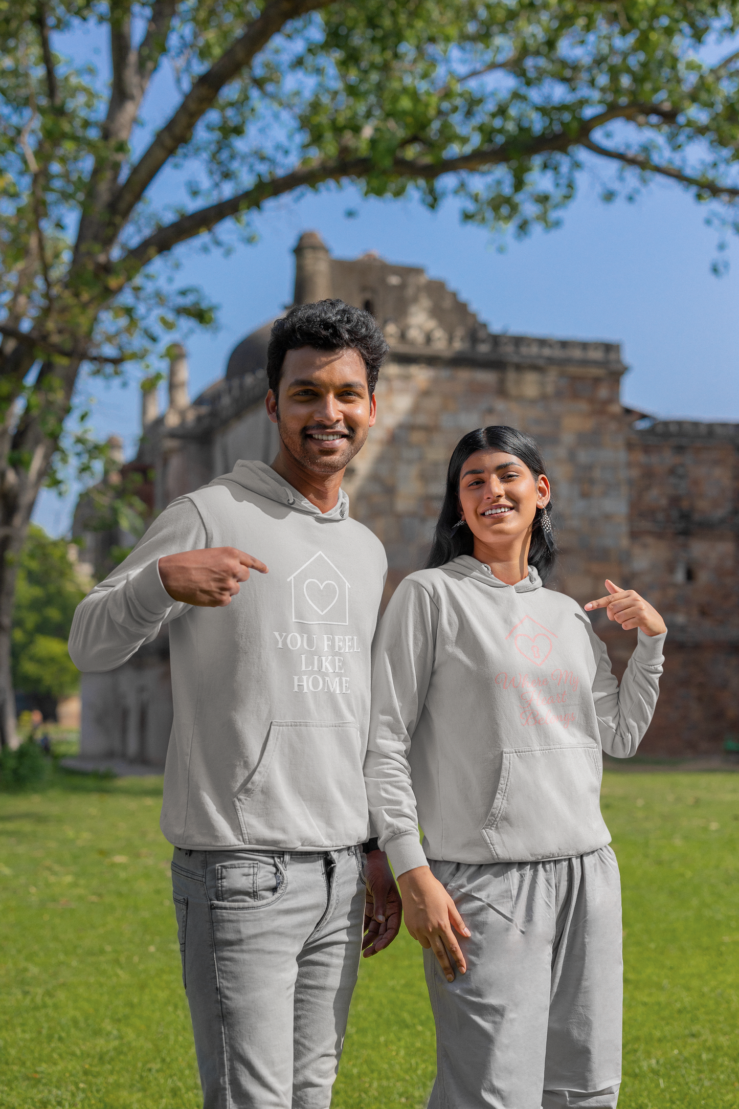 AYIRRA Couple Hoodie Set – "You Feel Like Home" & "Where My Heart Belongs" (Grey Melange)