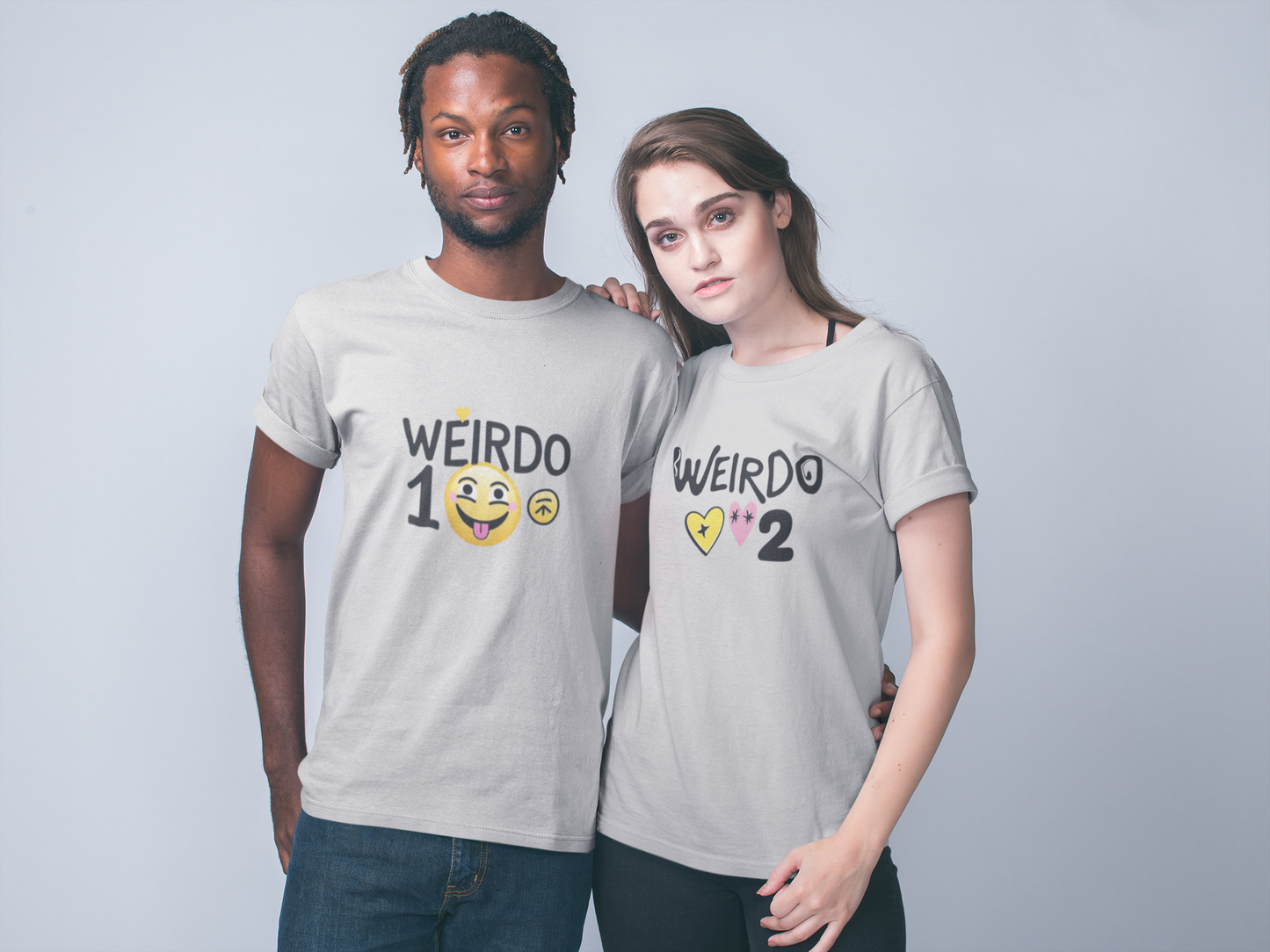 Weirdo 1 & Weirdo 2 – Quirky Matching Grey MelangeCouple T-Shirt Set | AYIRRA
