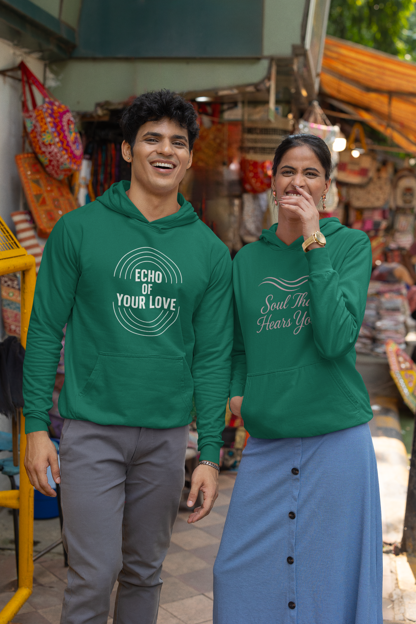 AYIRRA Couple Hoodie Set – "Echo of Your Love" & "Soul That Hears You" (Bottle Green)