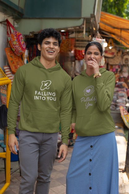 AYIRRA Couple Hoodie Set – "Falling into You" & "Pulled by You" (Olive Green)