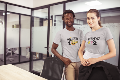 Weirdo 1 & Weirdo 2 – Quirky Matching Grey MelangeCouple T-Shirt Set | AYIRRA