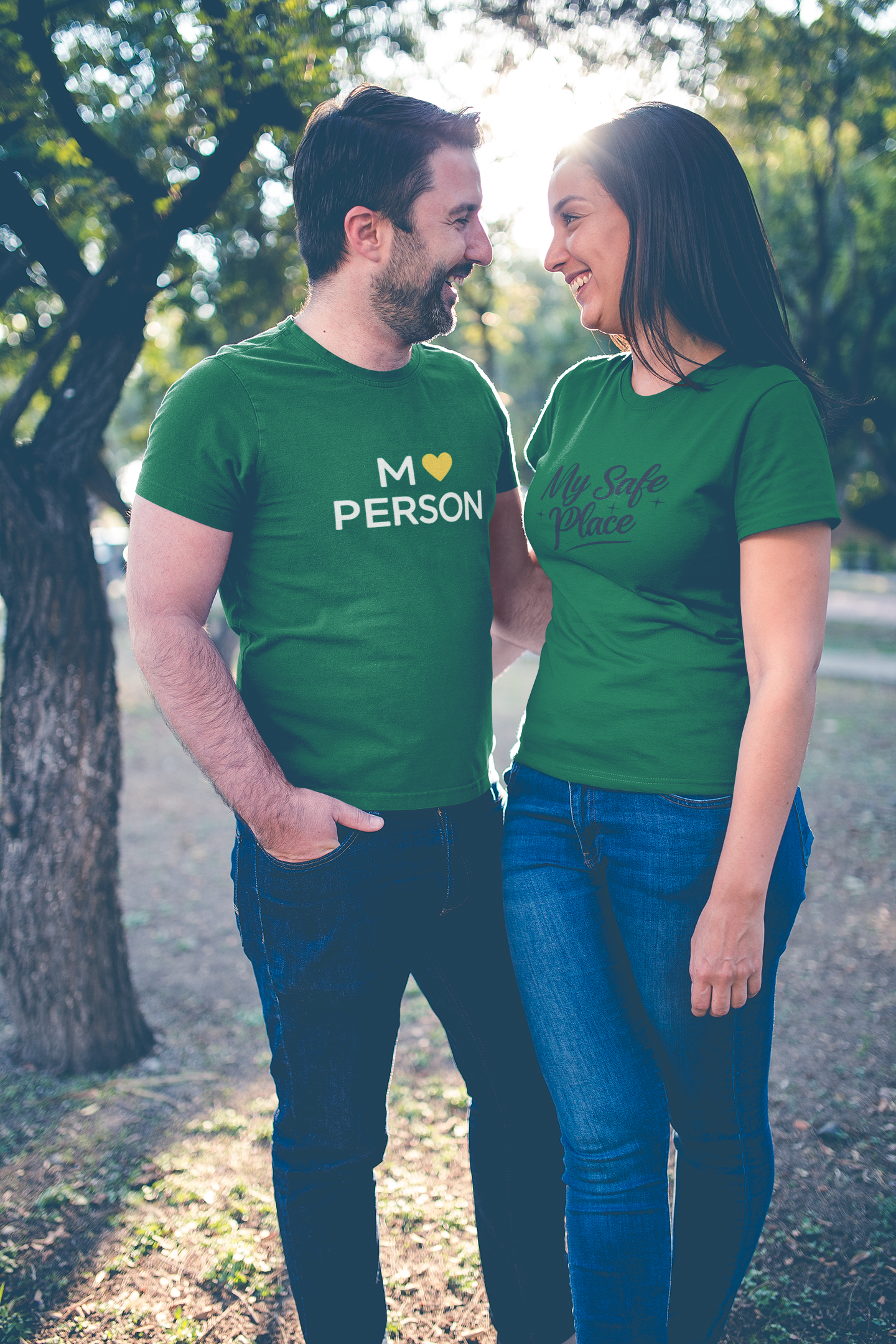 My Person & My Safe Place – Minimalist Matching Bottle Green Couple T-Shirt Set | AYIRRA