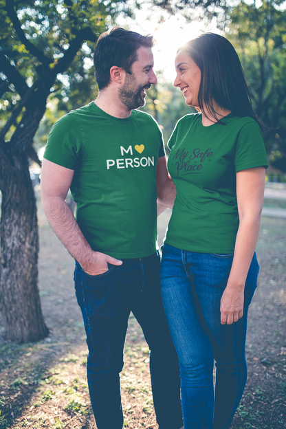 My Person & My Safe Place – Minimalist Matching Bottle Green Couple T-Shirt Set | AYIRRA