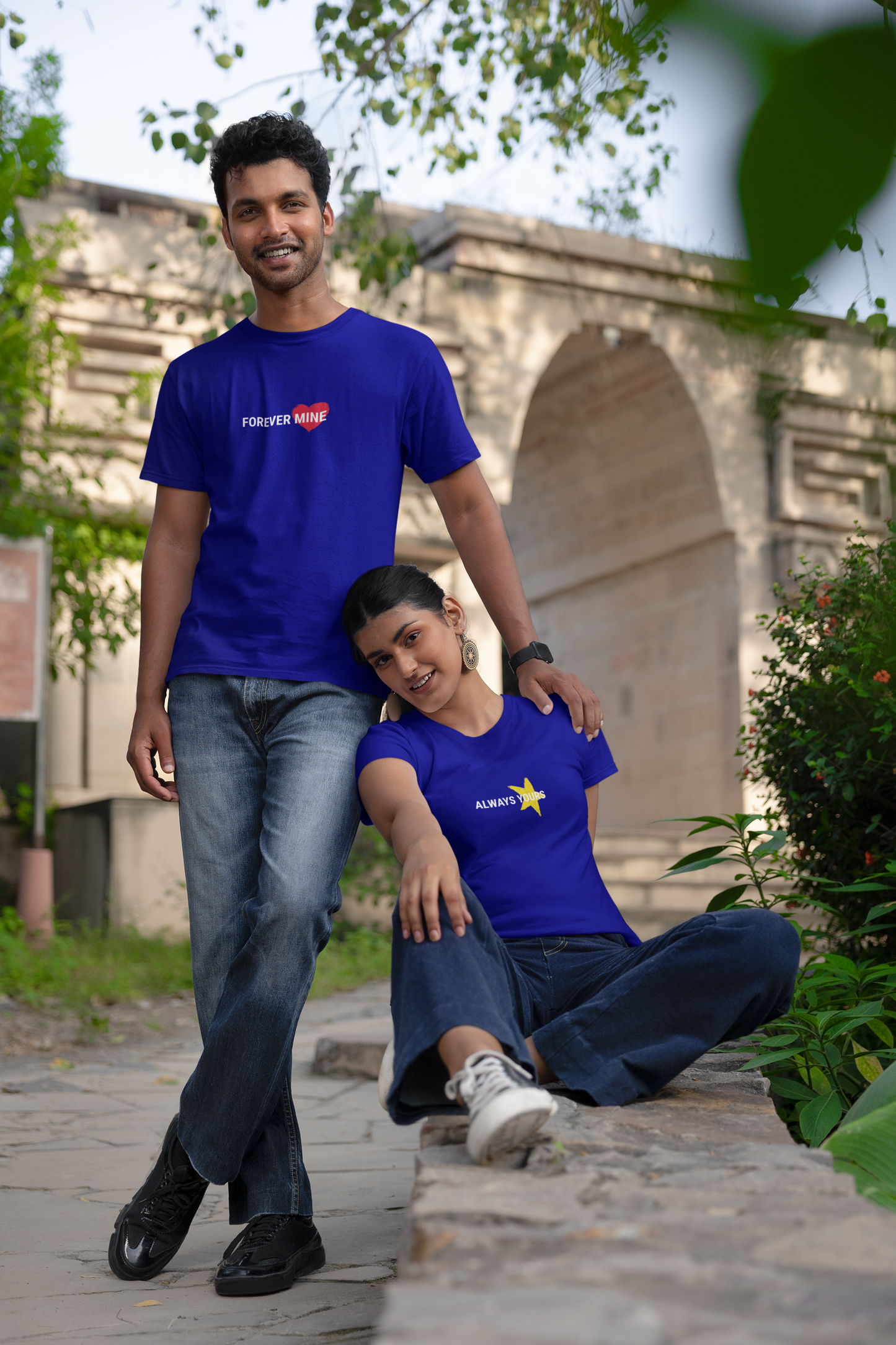 Forever Mine & Always Yours – Elegant Matching Navy Blue Couple T-Shirt Set | AYIRRA