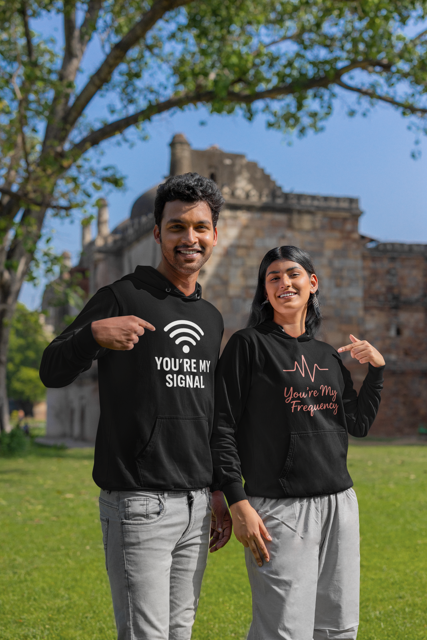 AYIRRA Couple Hoodie Set – "You’re My Signal" & "You’re My Frequency" (Black)
