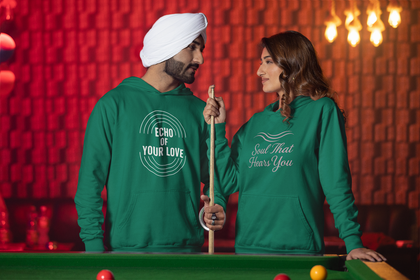AYIRRA Couple Hoodie Set – "Echo of Your Love" & "Soul That Hears You" (Bottle Green)
