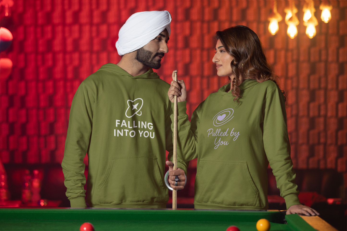AYIRRA Couple Hoodie Set – "Falling into You" & "Pulled by You" (Olive Green)