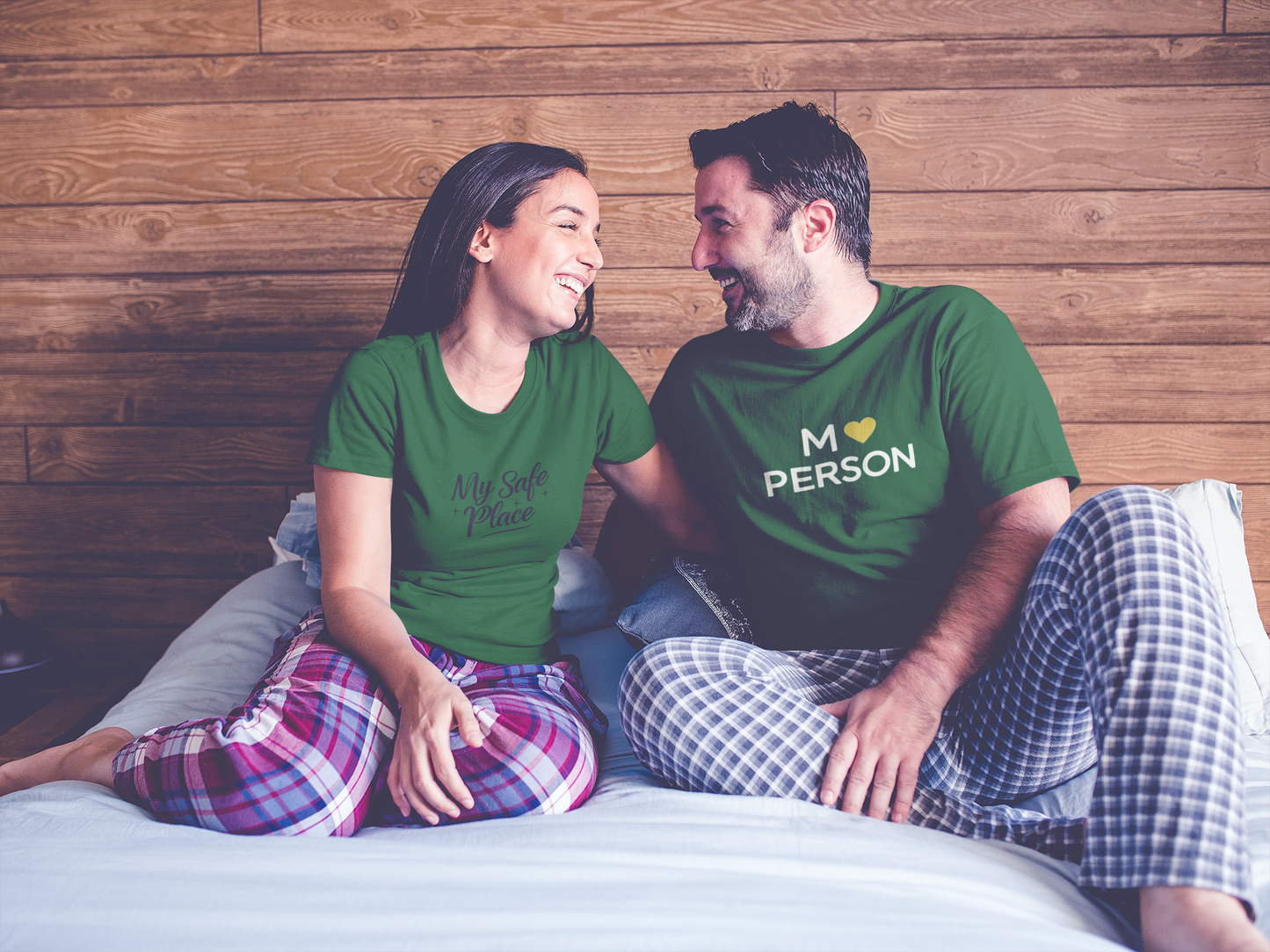 My Person & My Safe Place – Minimalist Matching Bottle Green Couple T-Shirt Set | AYIRRA