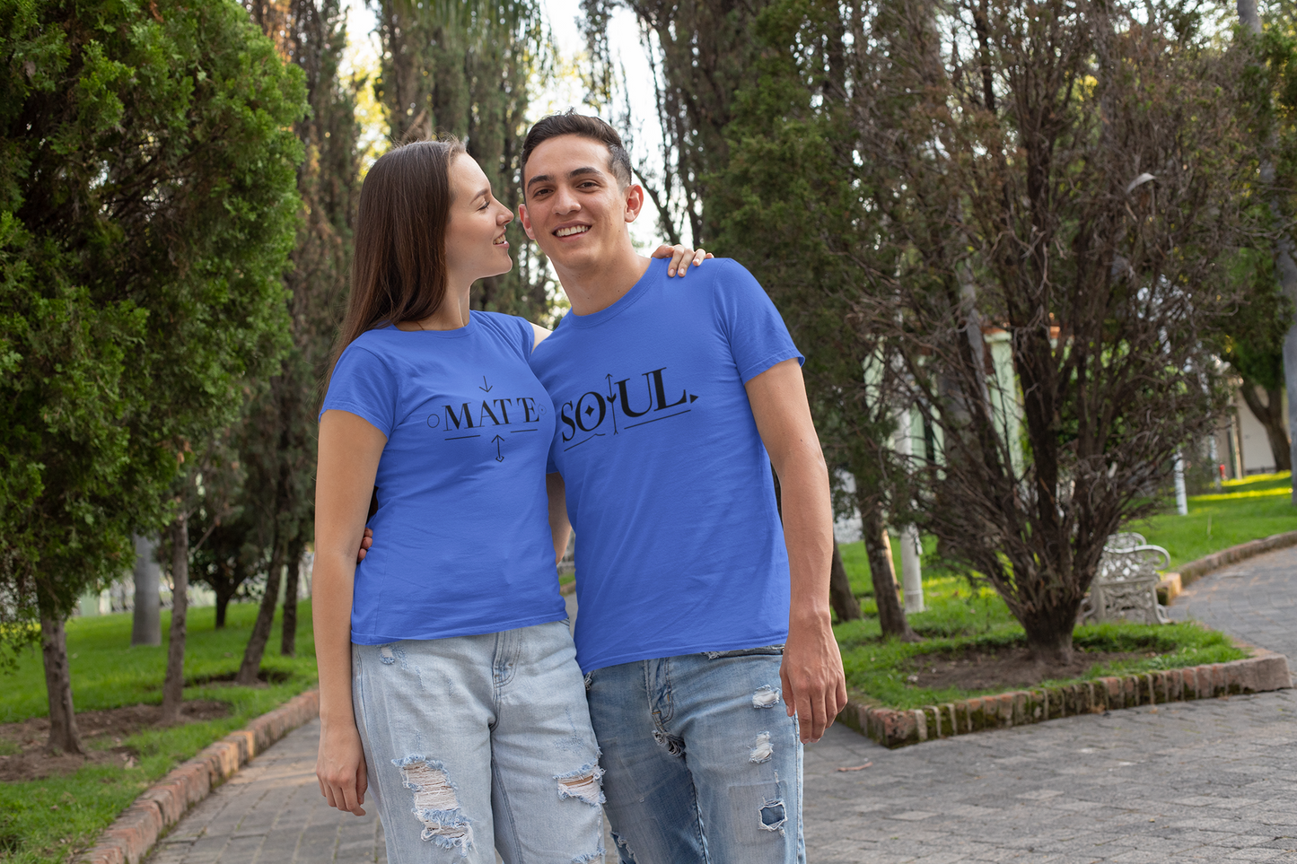 Soul & Mate – Minimalist Matching Royal Blue Couple T-Shirt Set | AYIRRA
