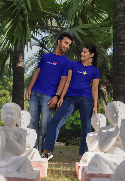 Forever Mine & Always Yours – Elegant Matching Navy Blue Couple T-Shirt Set | AYIRRA