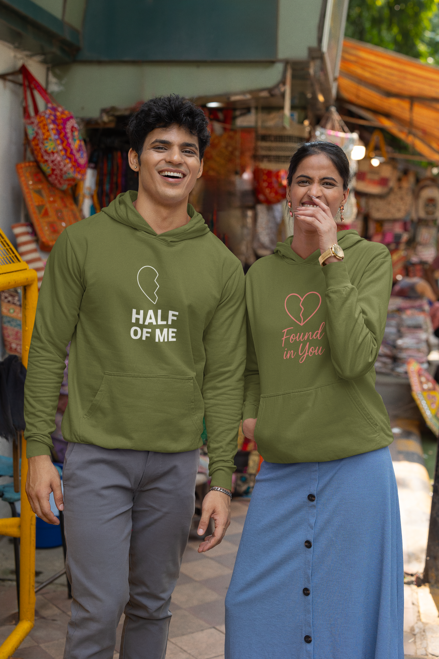 AYIRRA Couple Hoodie Set – "Half of Me" & "Found in You" (Olive Green)