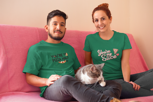 You’re My Slice & You’re the Pizza Half – Funny Matching Bottle Green Couple T-Shirt Set | AYIRRA