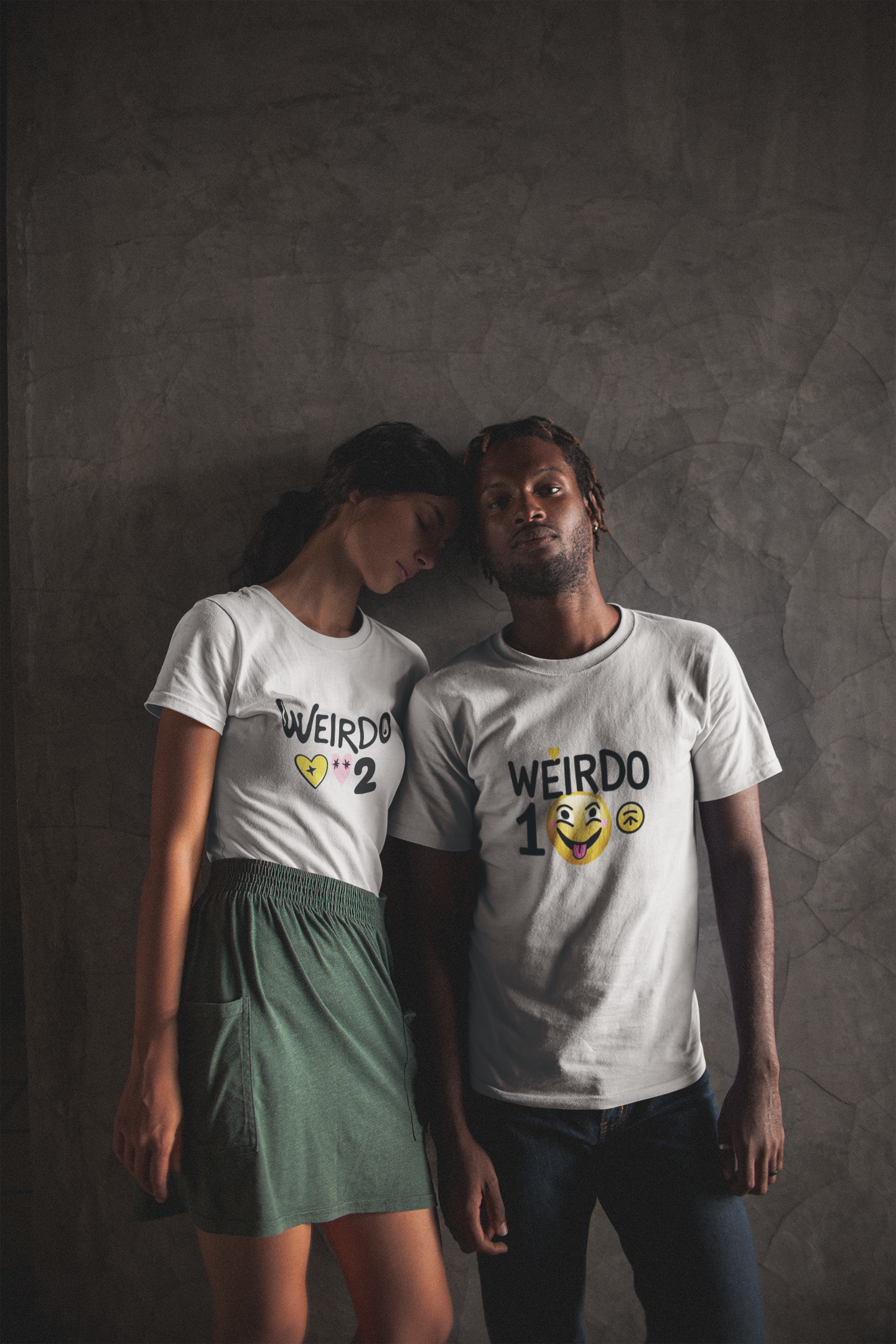 Weirdo 1 & Weirdo 2 – Quirky Matching Grey MelangeCouple T-Shirt Set | AYIRRA