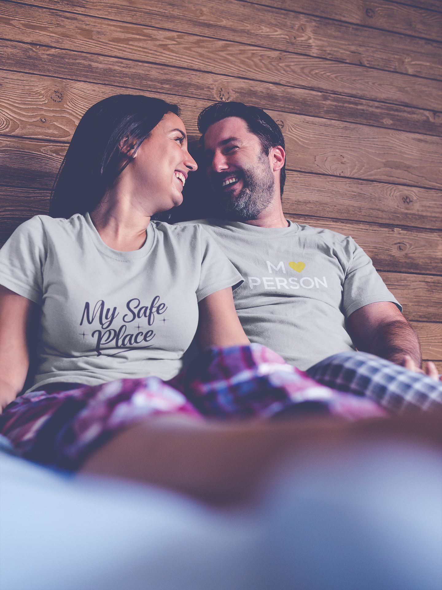 My Person & My Safe Place – Minimalist Matching Grey Melange Couple T-Shirt Set | AYIRRA