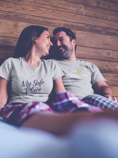 My Person & My Safe Place – Minimalist Matching Grey Melange Couple T-Shirt Set | AYIRRA