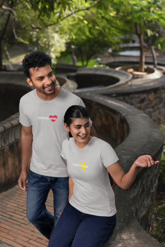 Forever Mine & Always Yours – Elegant Matching Grey Melange Couple T-Shirt Set | AYIRRA