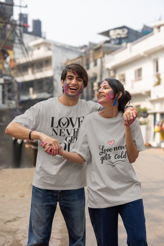 Love Never Gets Cold – Minimal Matching Grey Melange Couple T-Shirt Set | AYIRRA