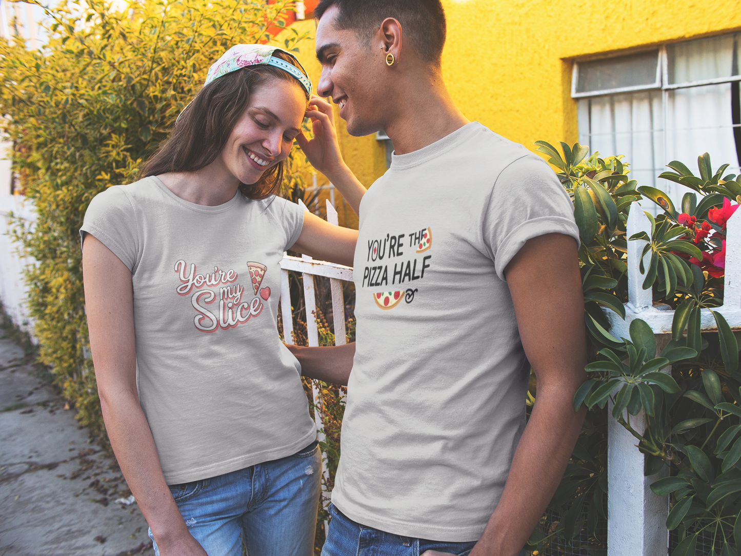 You’re My Slice & You’re the Pizza Half – Funny Matching Grey Melange Couple T-Shirt Set | AYIRRA