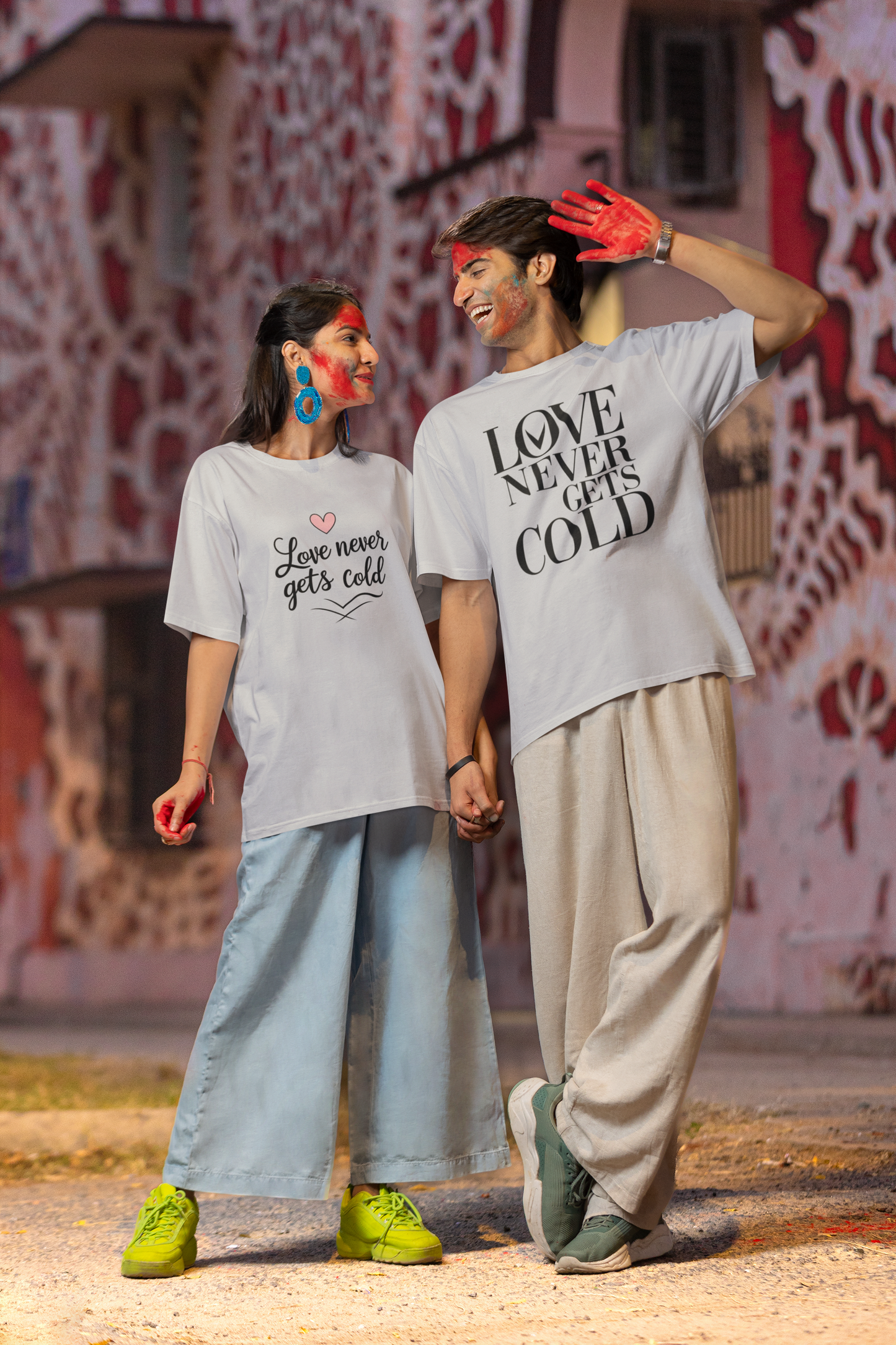 Love Never Gets Cold – Minimal Matching Grey Melange Couple T-Shirt Set | AYIRRA