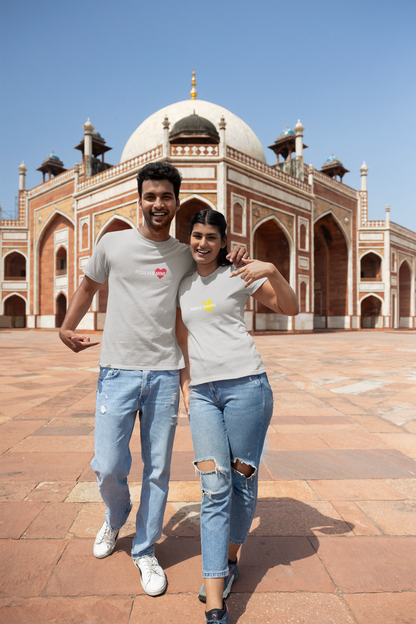 Forever Mine & Always Yours – Elegant Matching Grey Melange Couple T-Shirt Set | AYIRRA