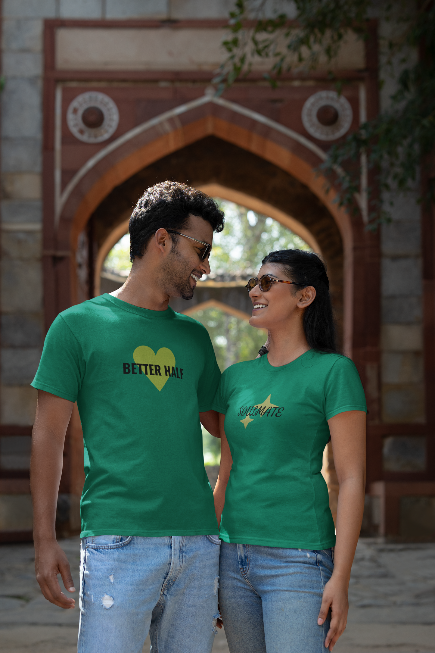 Better Half & Soulmate Bottle Green Couple T-Shirt Set – Classy Matching Tees for Couples | AYIRRA
