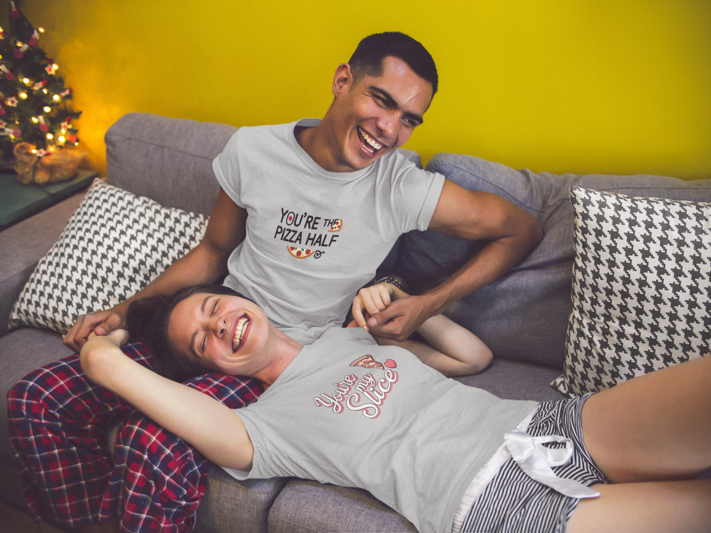 You’re My Slice & You’re the Pizza Half – Funny Matching Grey Melange Couple T-Shirt Set | AYIRRA