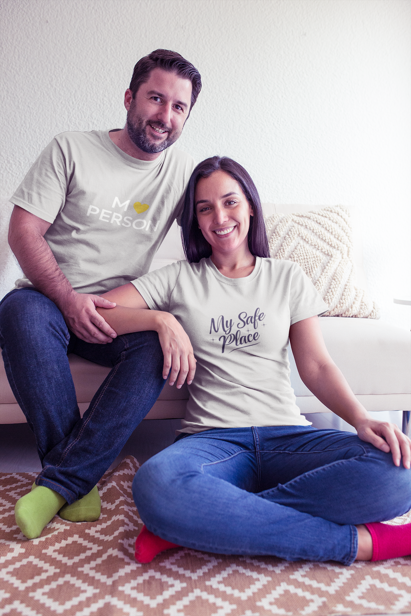 My Person & My Safe Place – Minimalist Matching Grey Melange Couple T-Shirt Set | AYIRRA