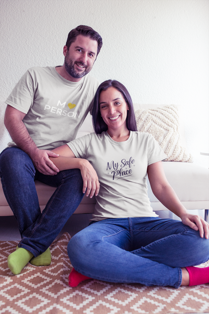 My Person & My Safe Place – Minimalist Matching Grey Melange Couple T-Shirt Set | AYIRRA