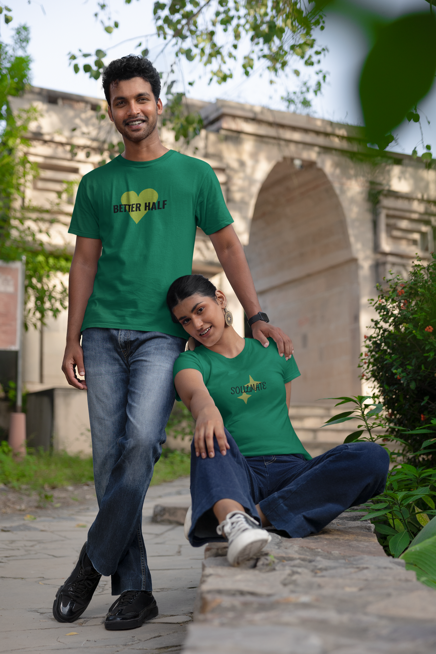 Better Half & Soulmate Bottle Green Couple T-Shirt Set – Classy Matching Tees for Couples | AYIRRA