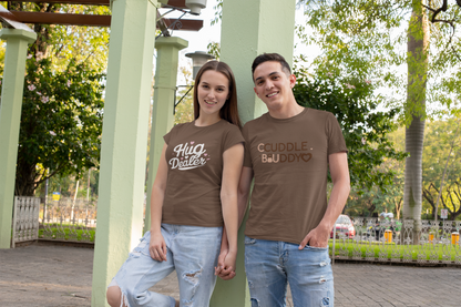 Cuddle Buddy & Hug Dealer – Cozy Matching Coffee Brown Couple T-Shirt Set | AYIRRA