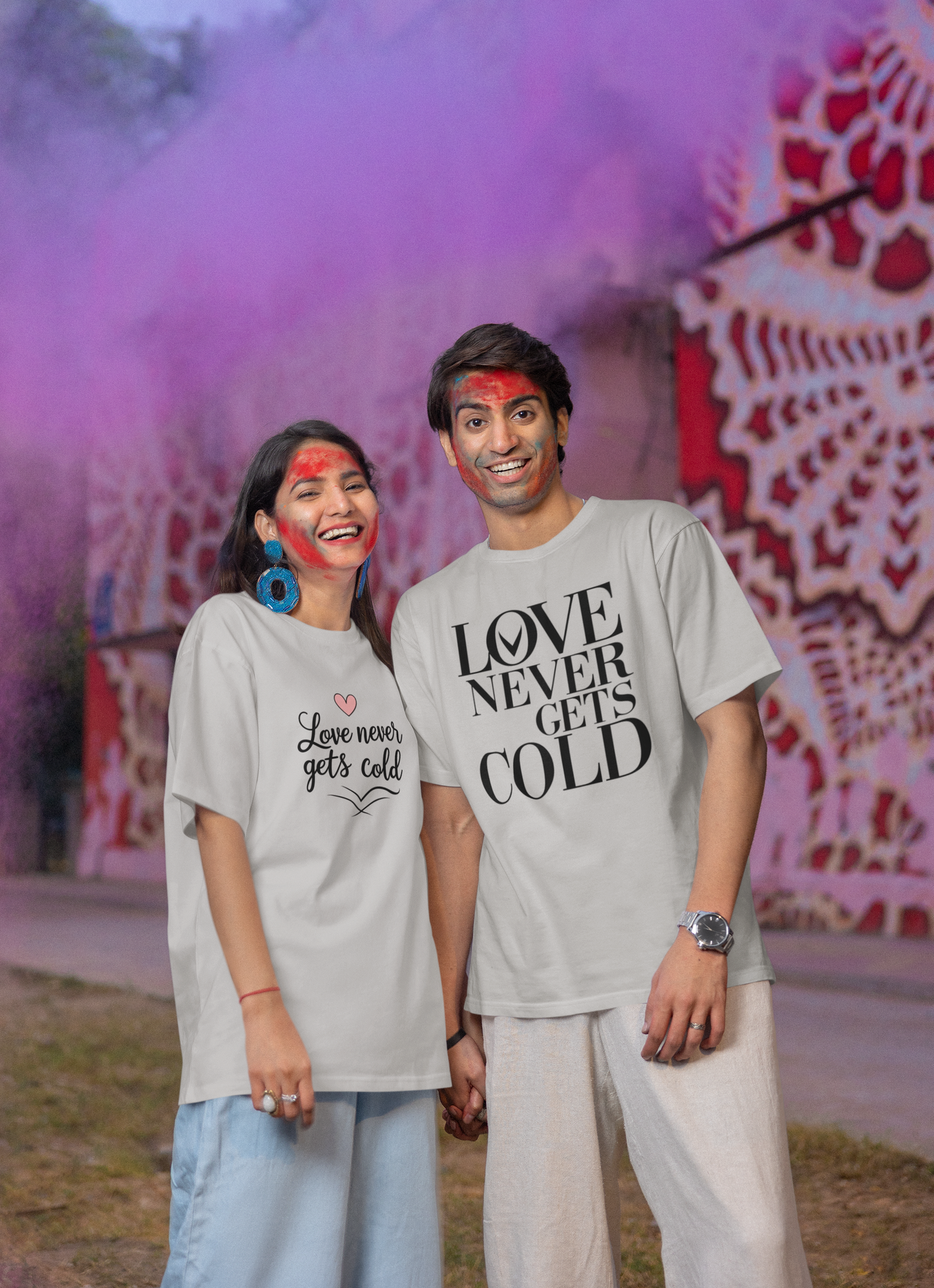 Love Never Gets Cold – Minimal Matching Grey Melange Couple T-Shirt Set | AYIRRA