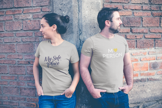 My Person & My Safe Place – Minimalist Matching Grey Melange Couple T-Shirt Set | AYIRRA