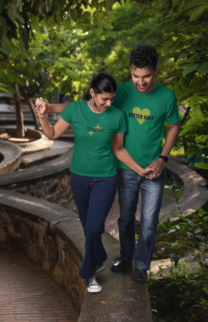 Better Half & Soulmate Bottle Green Couple T-Shirt Set – Classy Matching Tees for Couples | AYIRRA