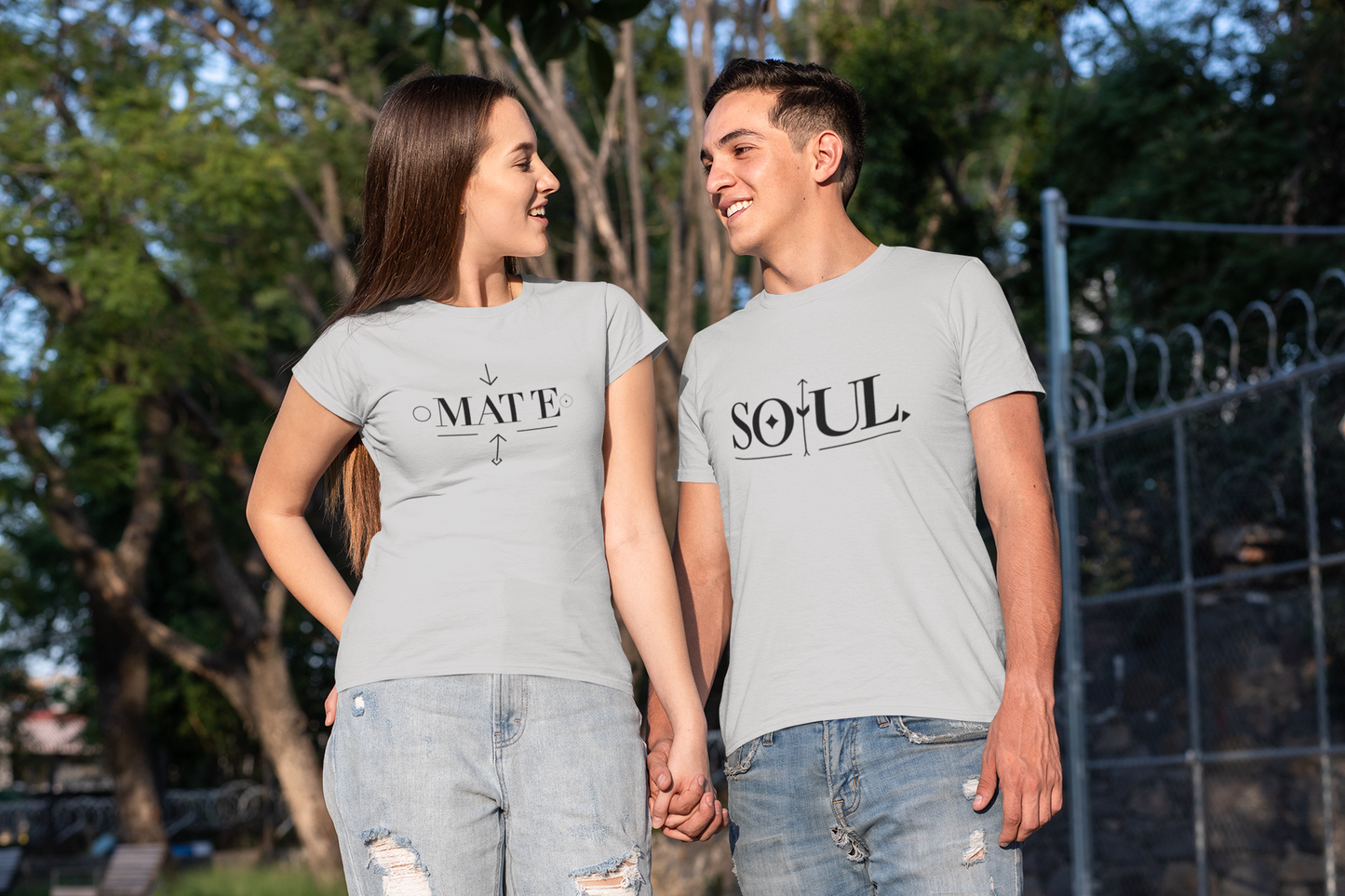 Soul & Mate – Minimalist Matching Grey Melange Couple T-Shirt Set | AYIRRA