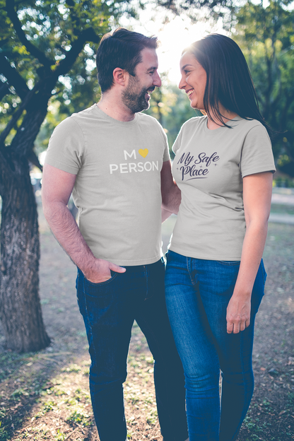 My Person & My Safe Place – Minimalist Matching Grey Melange Couple T-Shirt Set | AYIRRA