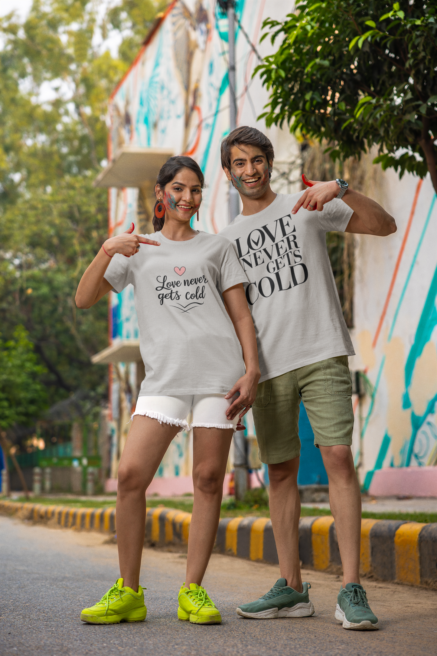 Love Never Gets Cold – Minimal Matching Grey Melange Couple T-Shirt Set | AYIRRA