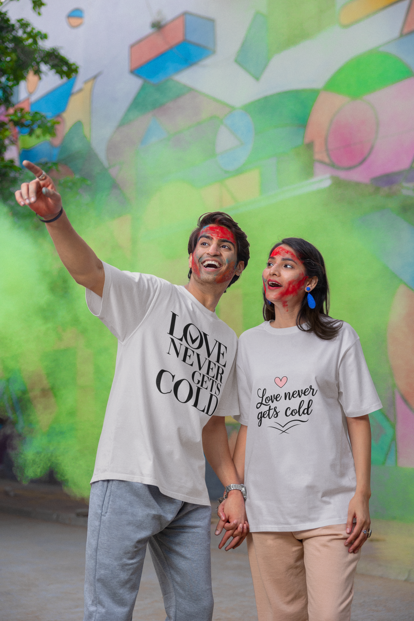 Love Never Gets Cold – Minimal Matching Grey Melange Couple T-Shirt Set | AYIRRA
