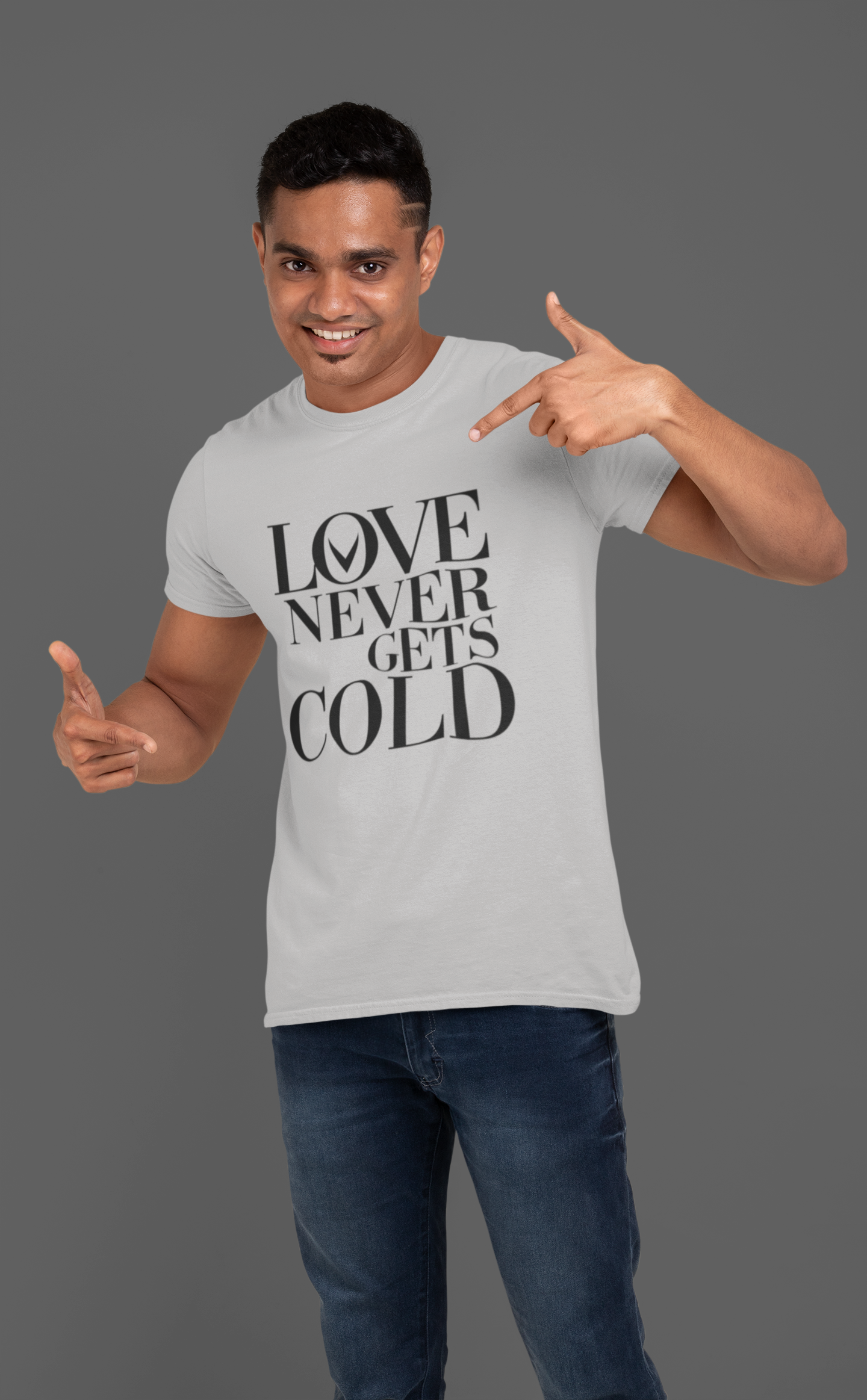 Love Never Gets Cold – Classic Serif Quote T-Shirt