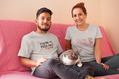 You’re My Slice & You’re the Pizza Half – Funny Matching Grey Melange Couple T-Shirt Set | AYIRRA