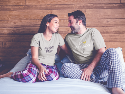 My Person & My Safe Place – Minimalist Matching Grey Melange Couple T-Shirt Set | AYIRRA