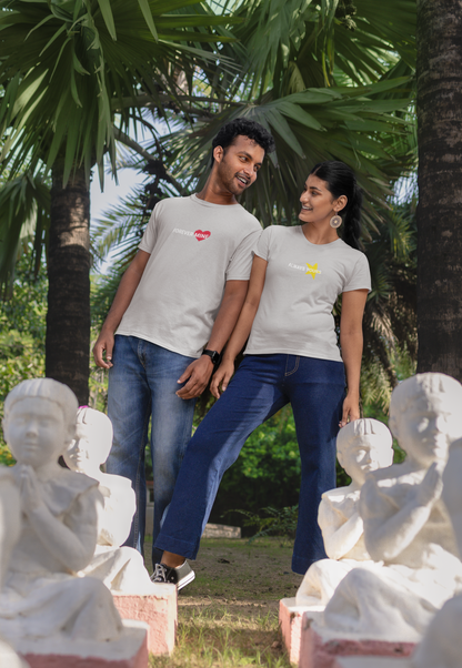 Forever Mine & Always Yours – Elegant Matching Grey Melange Couple T-Shirt Set | AYIRRA