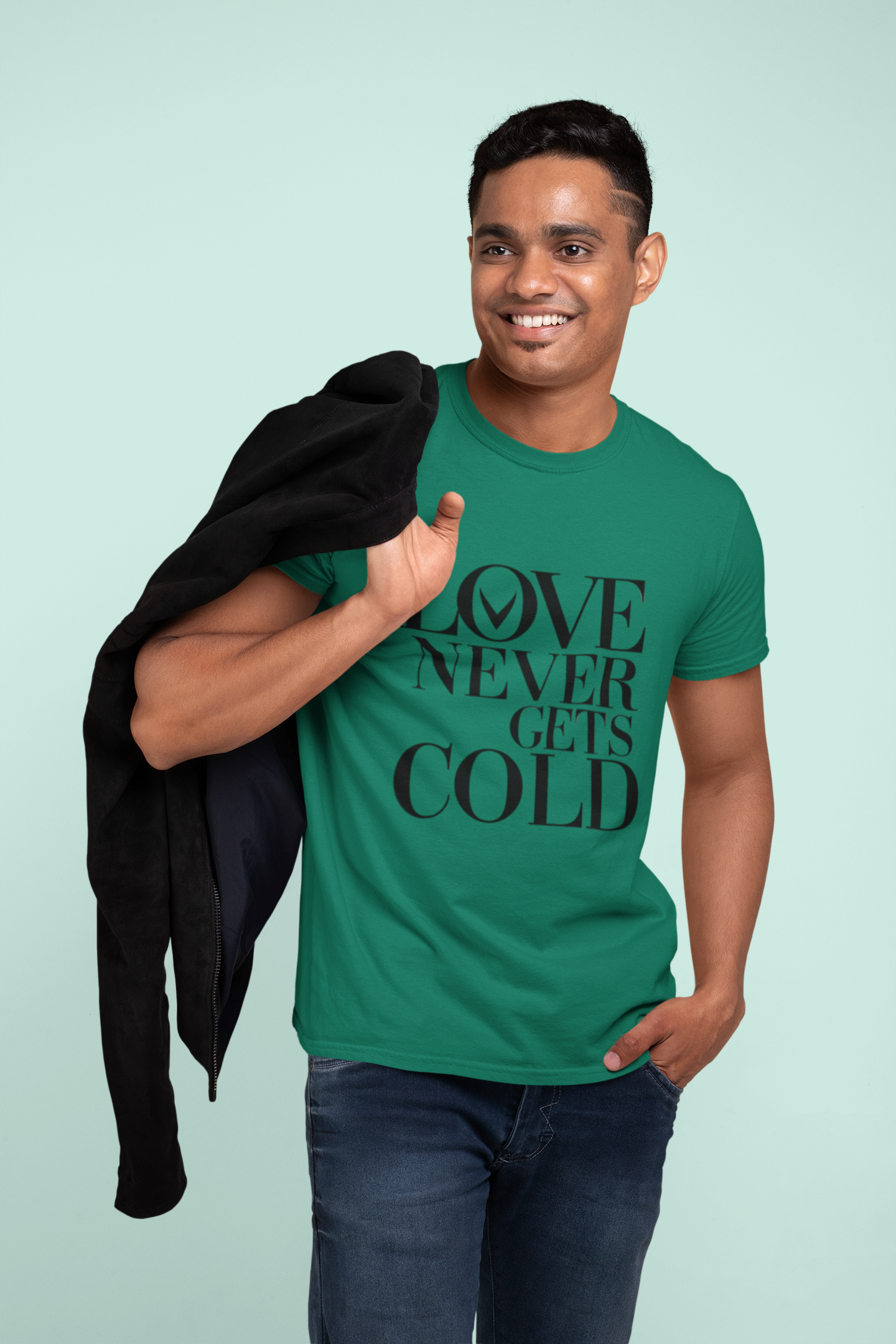 Love Never Gets Cold – Classic Serif Quote T-Shirt