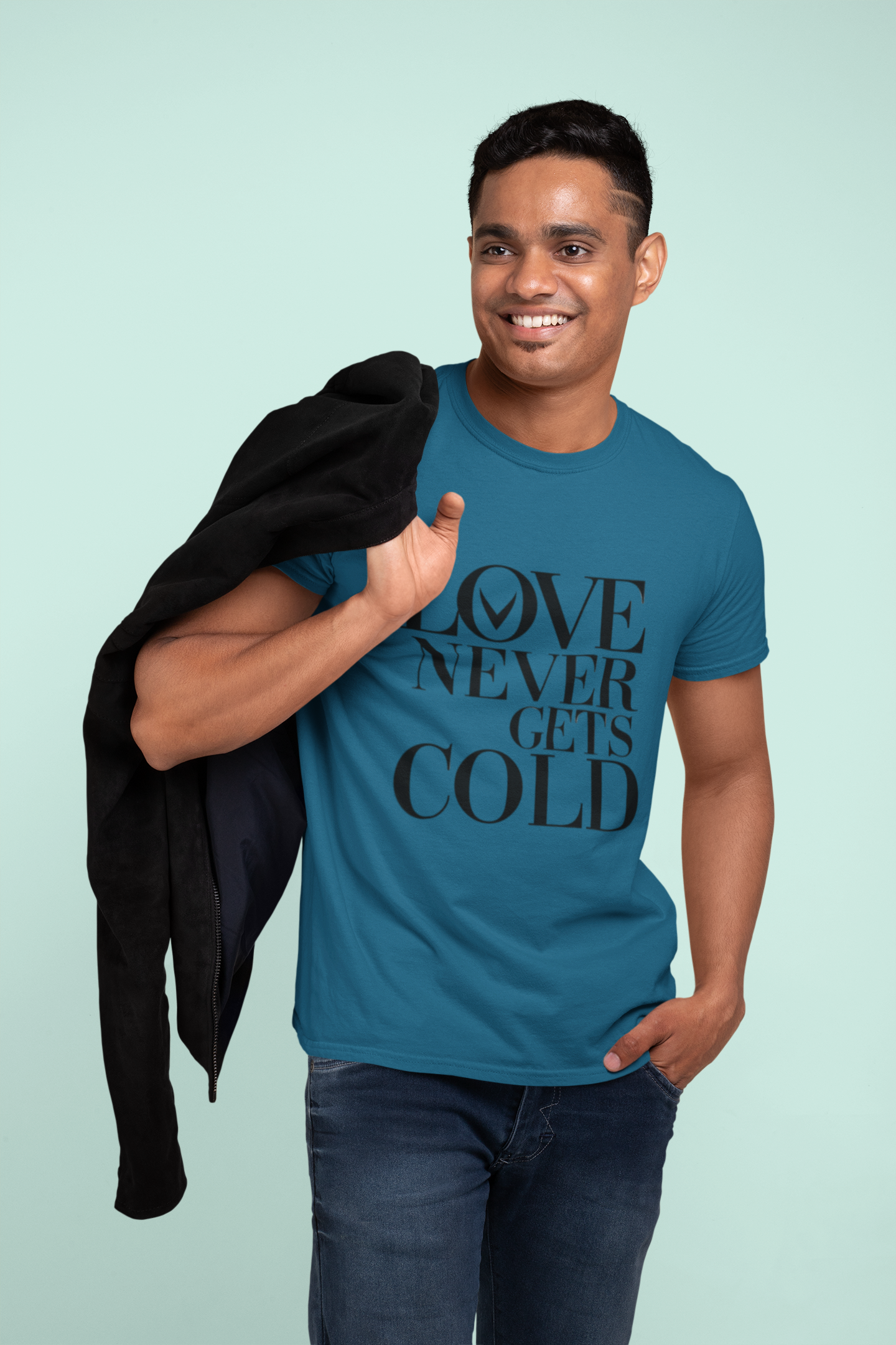 Love Never Gets Cold – Classic Serif Quote T-Shirt